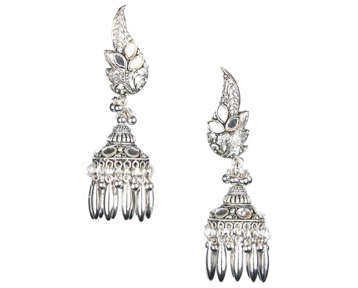 Silver Oxidized Earrings Jhumka Jhumki Bali Imitation Indian Bollywood Ethnic Wedding Jewelry H16